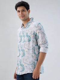 Men Shirt Print Green Regular Fit