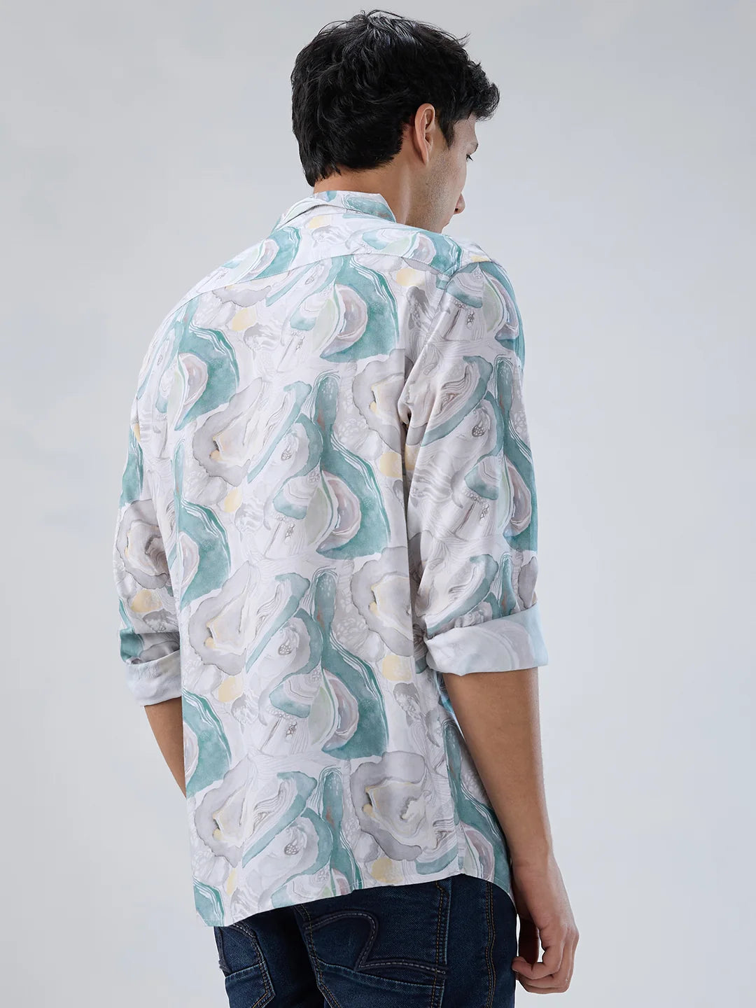 Men Shirt Print Green Regular Fit