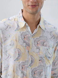 Men Shirt Print Yellow Regular Fit