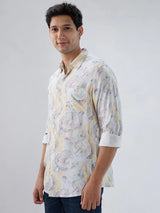 Men Shirt Print Yellow Regular Fit