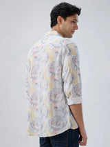 Men Shirt Print Yellow Regular Fit
