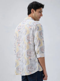 Men Shirt Print Yellow Regular Fit