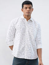 Men Shirt Print White Regular Fit