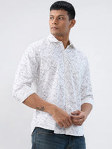 Men Shirt Print White Regular Fit