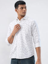 Men Shirt Print White Regular Fit