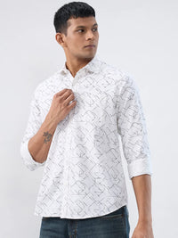 Men Shirt Print White Regular Fit