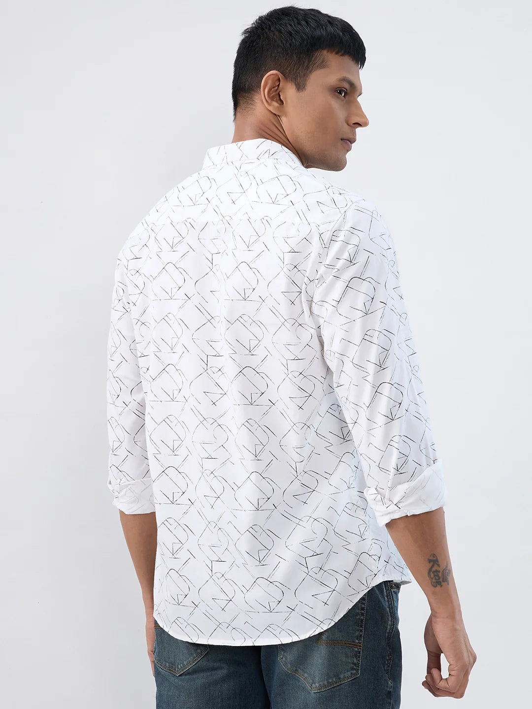 Men Shirt Print White Regular Fit