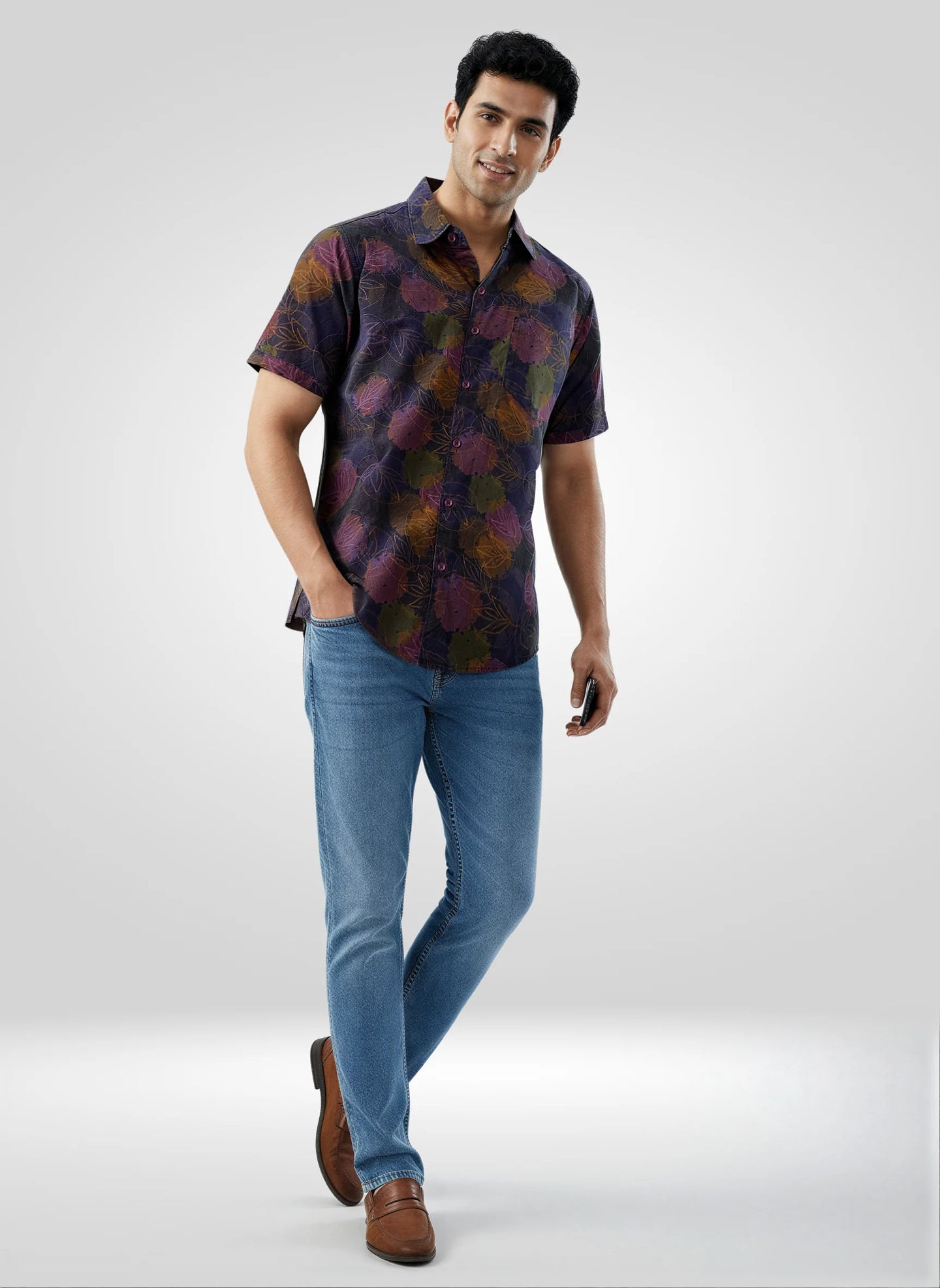 Men Shirt Print Navy Blue Regular Fit