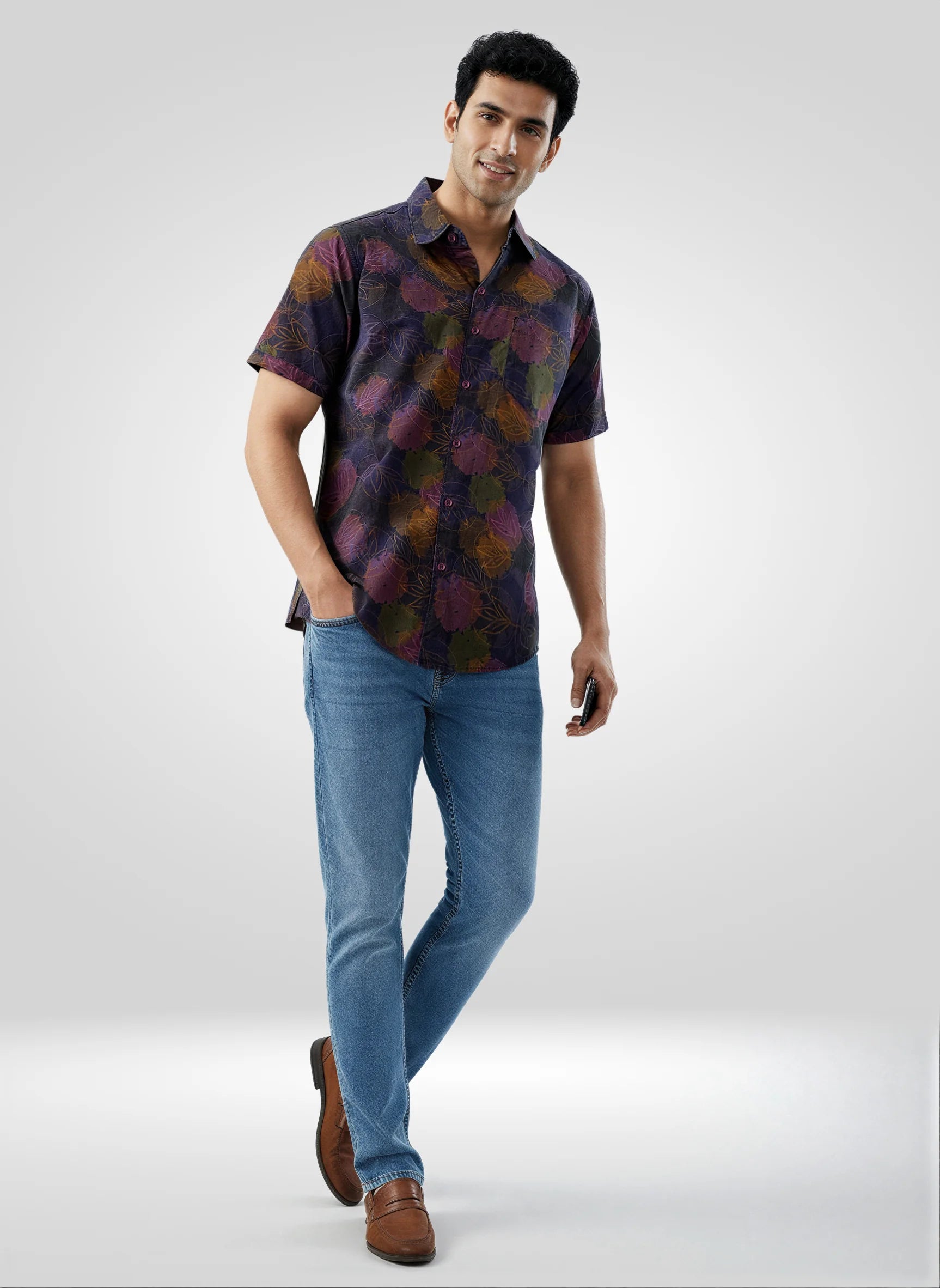 Men Shirt Print Navy Blue Regular Fit