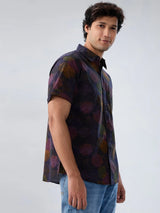 Men Shirt Print Navy Blue Regular Fit