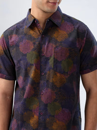 Men Shirt Print Navy Blue Regular Fit