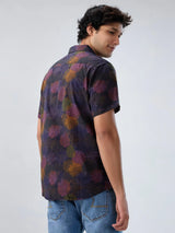 Men Shirt Print Navy Blue Regular Fit