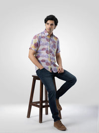 Men Shirt Print Beige Regular Fit