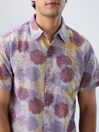 Men Shirt Print Beige Regular Fit