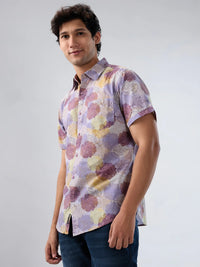 Men Shirt Print Beige Regular Fit