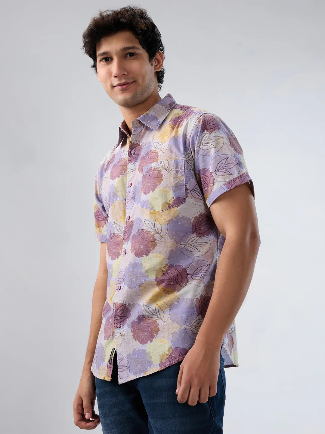 Men Shirt Print Beige Regular Fit