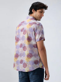 Men Shirt Print Beige Regular Fit