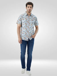Men Shirt Print Green Regular Fit