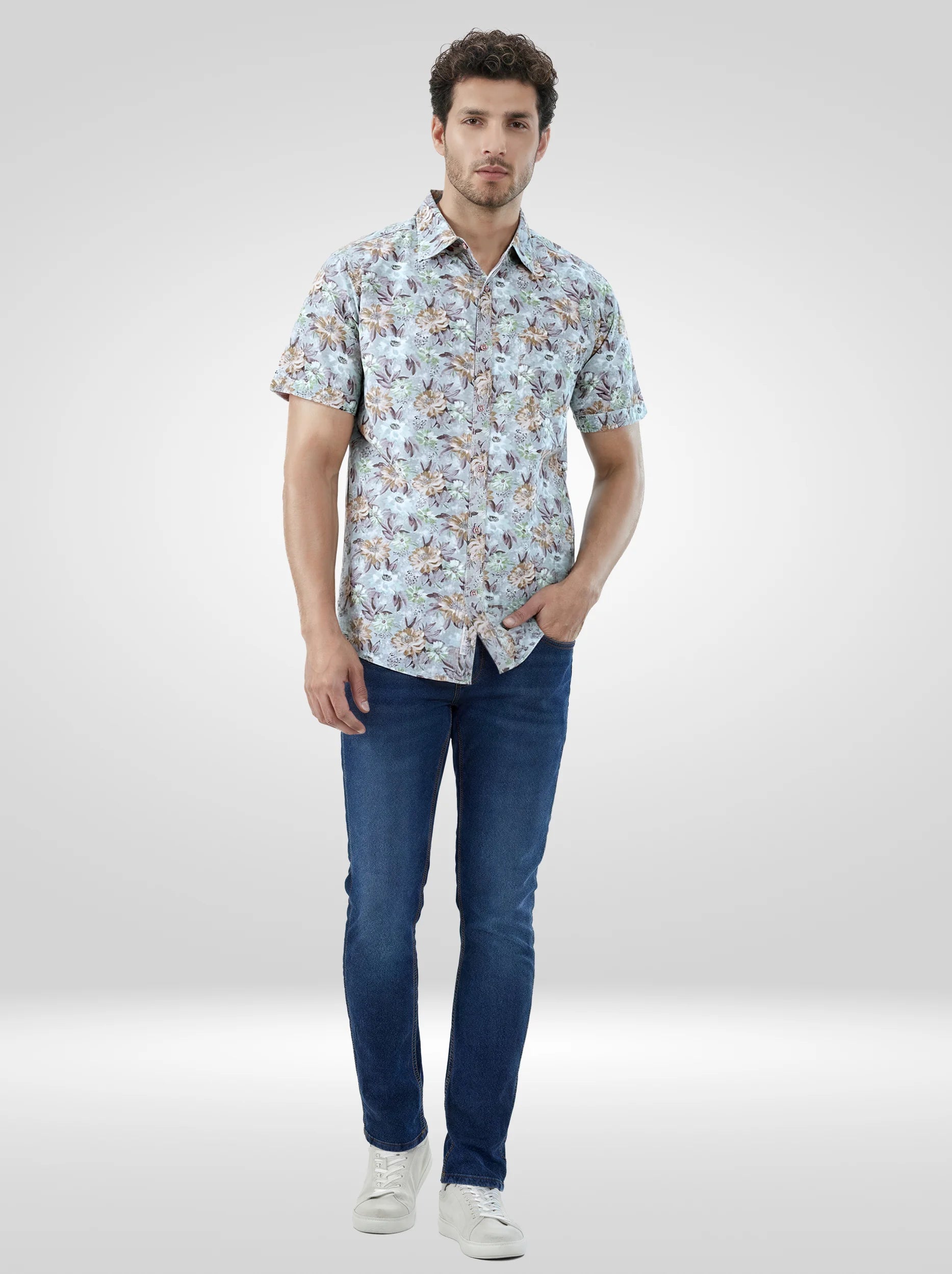 Men Shirt Print Green Regular Fit