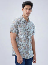 Men Shirt Print Green Regular Fit