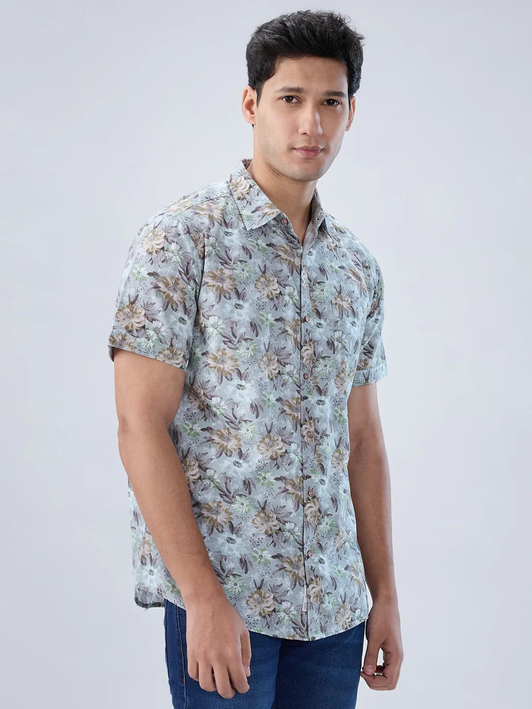 Men Shirt Print Green Regular Fit