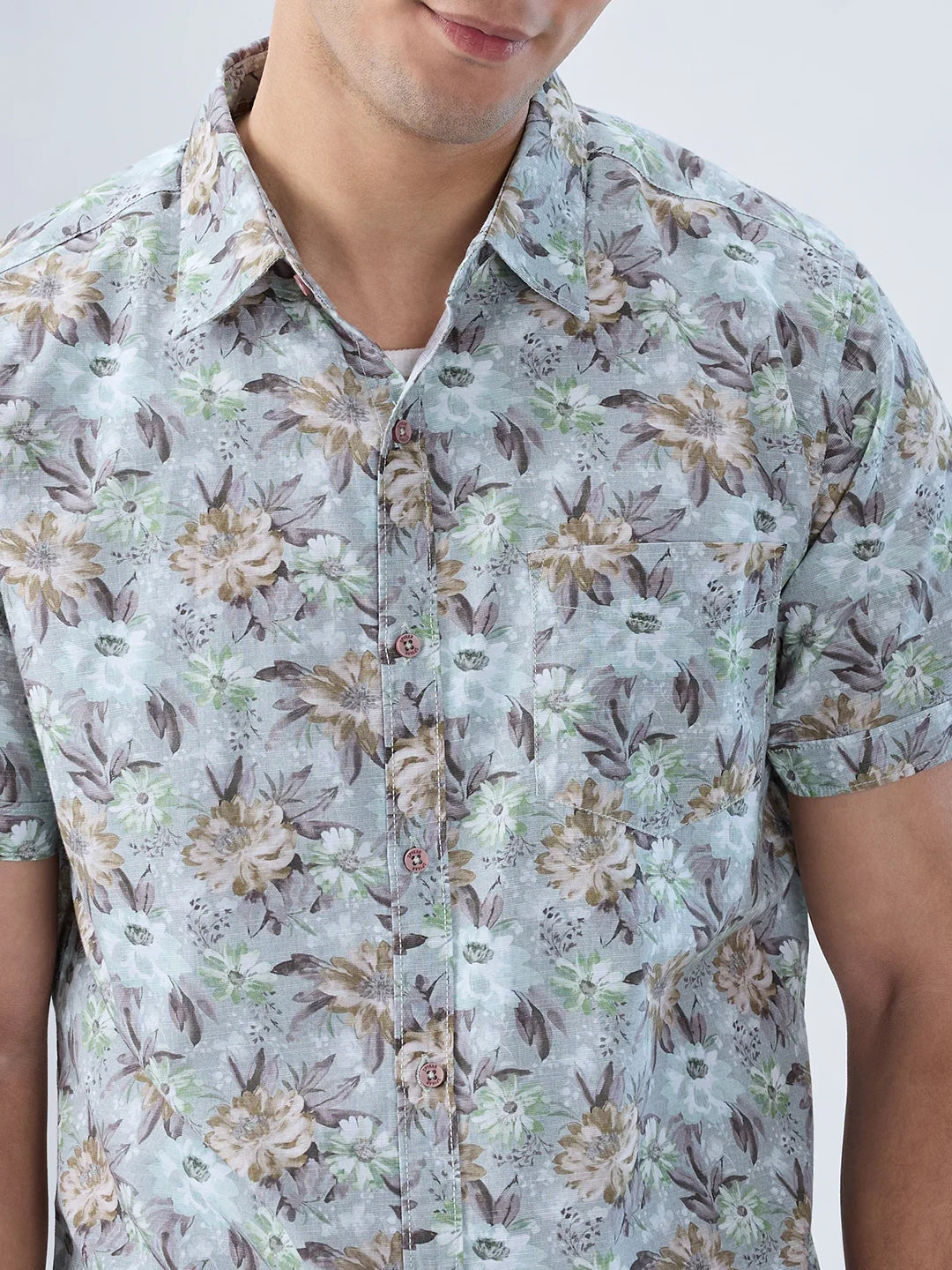 Men Shirt Print Green Regular Fit