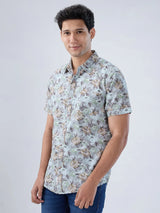 Men Shirt Print Green Regular Fit