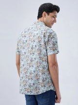 Men Shirt Print Green Regular Fit