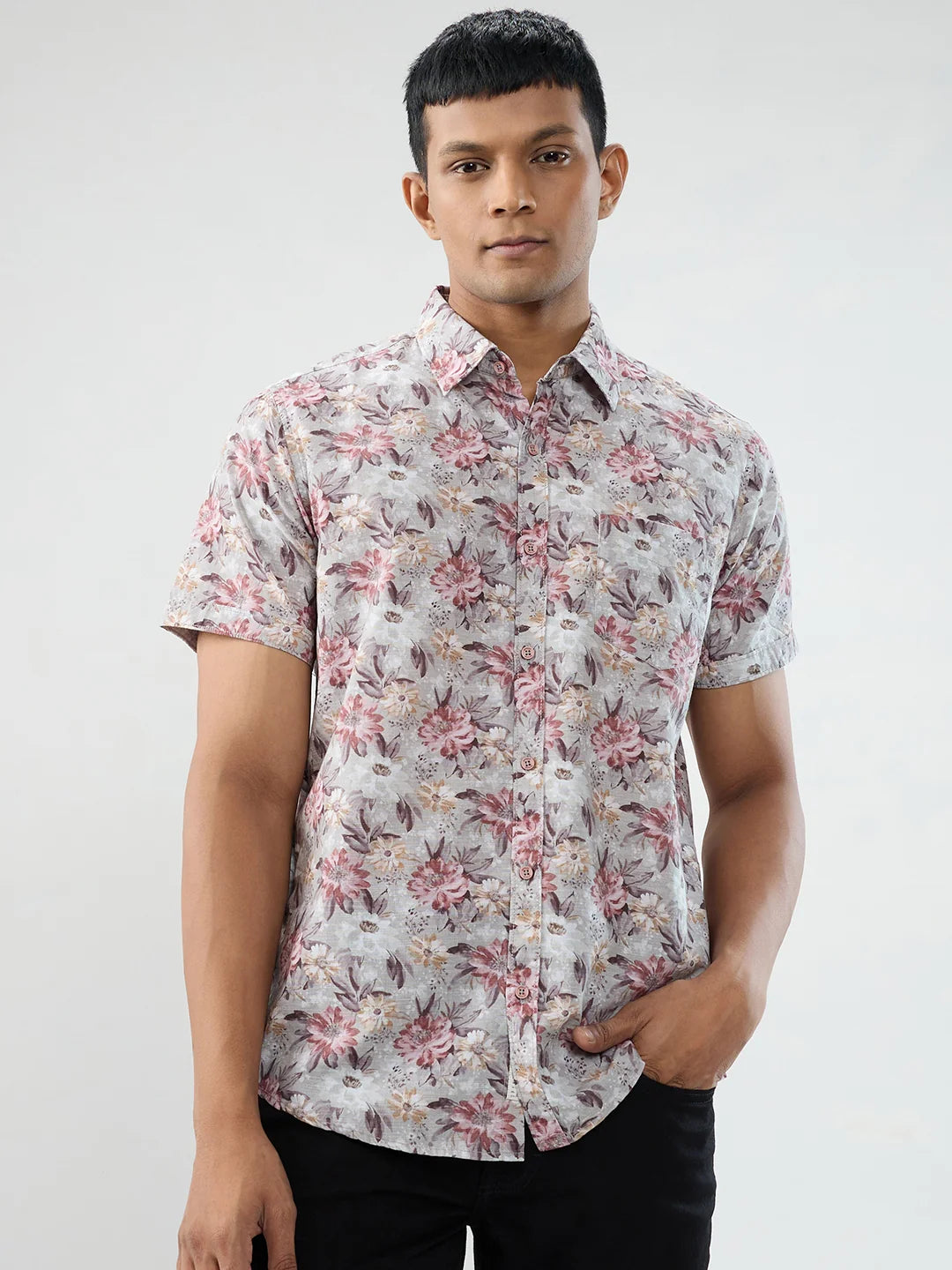 Men Shirt Print Red Regular Fit