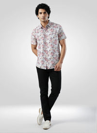 Men Shirt Print Red Regular Fit