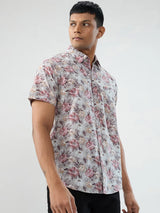 Men Shirt Print Red Regular Fit