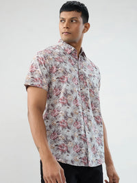 Men Shirt Print Red Regular Fit