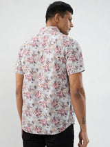 Men Shirt Print Red Regular Fit