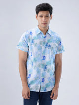Men Shirt Print Blue Regular Fit