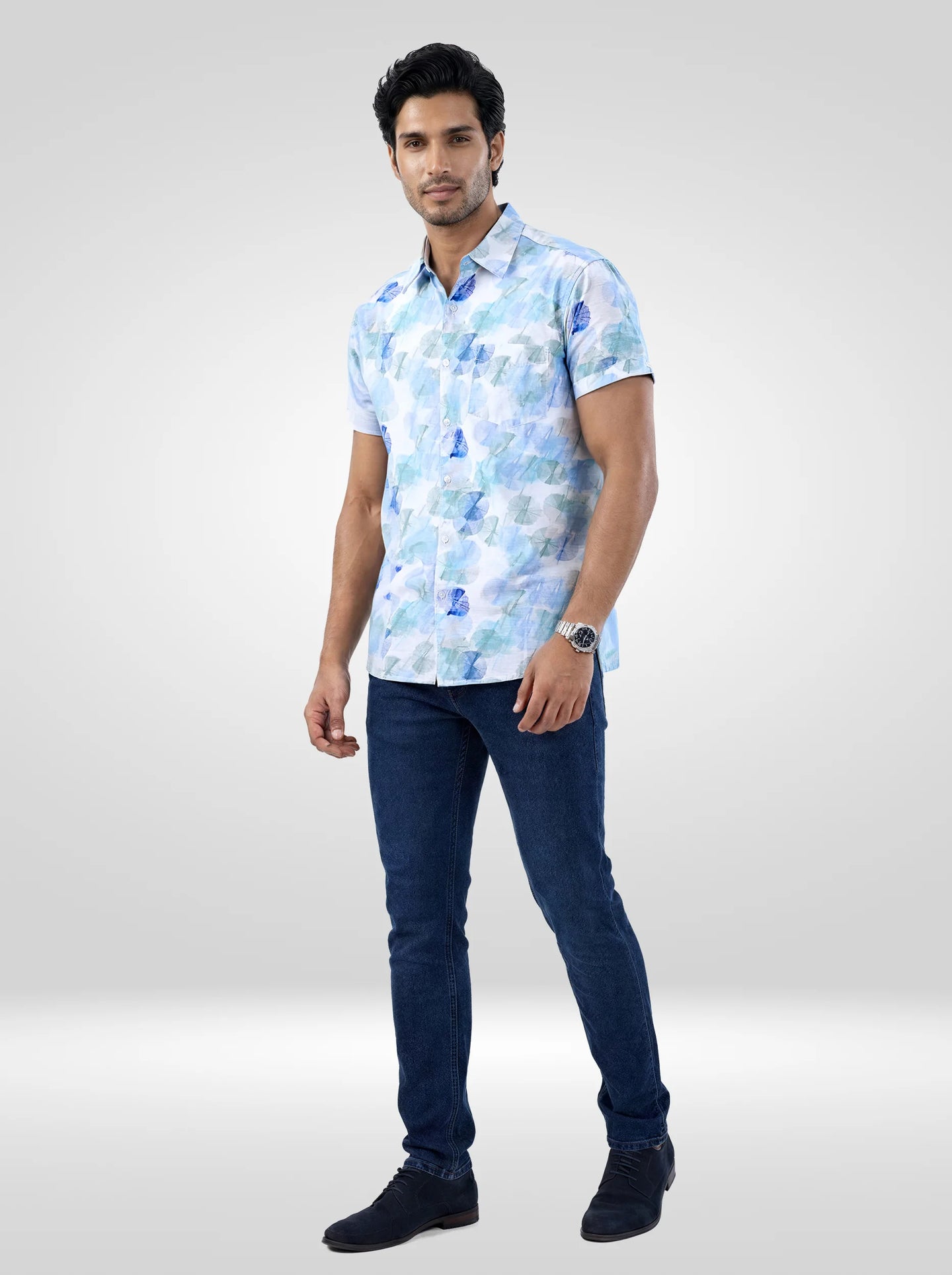 Men Shirt Print Blue Regular Fit