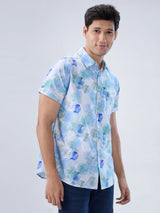 Men Shirt Print Blue Regular Fit