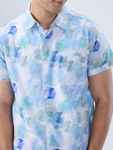 Men Shirt Print Blue Regular Fit