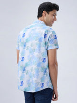 Men Shirt Print Blue Regular Fit