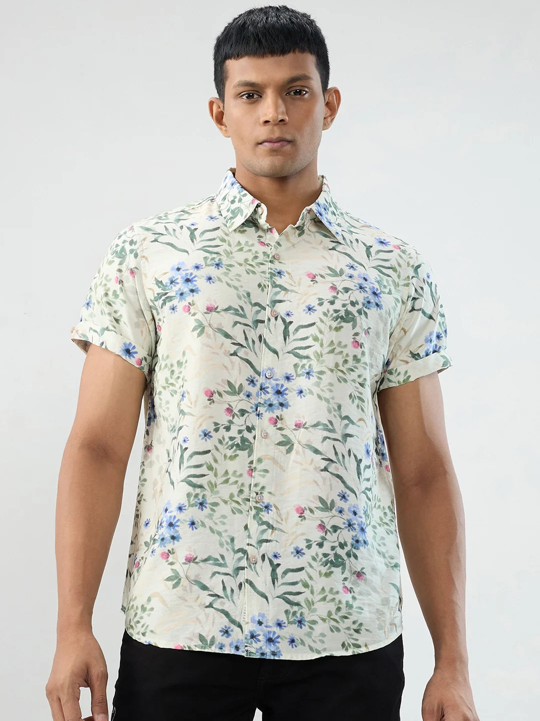 Men Shirt Print Off White Regular Fit