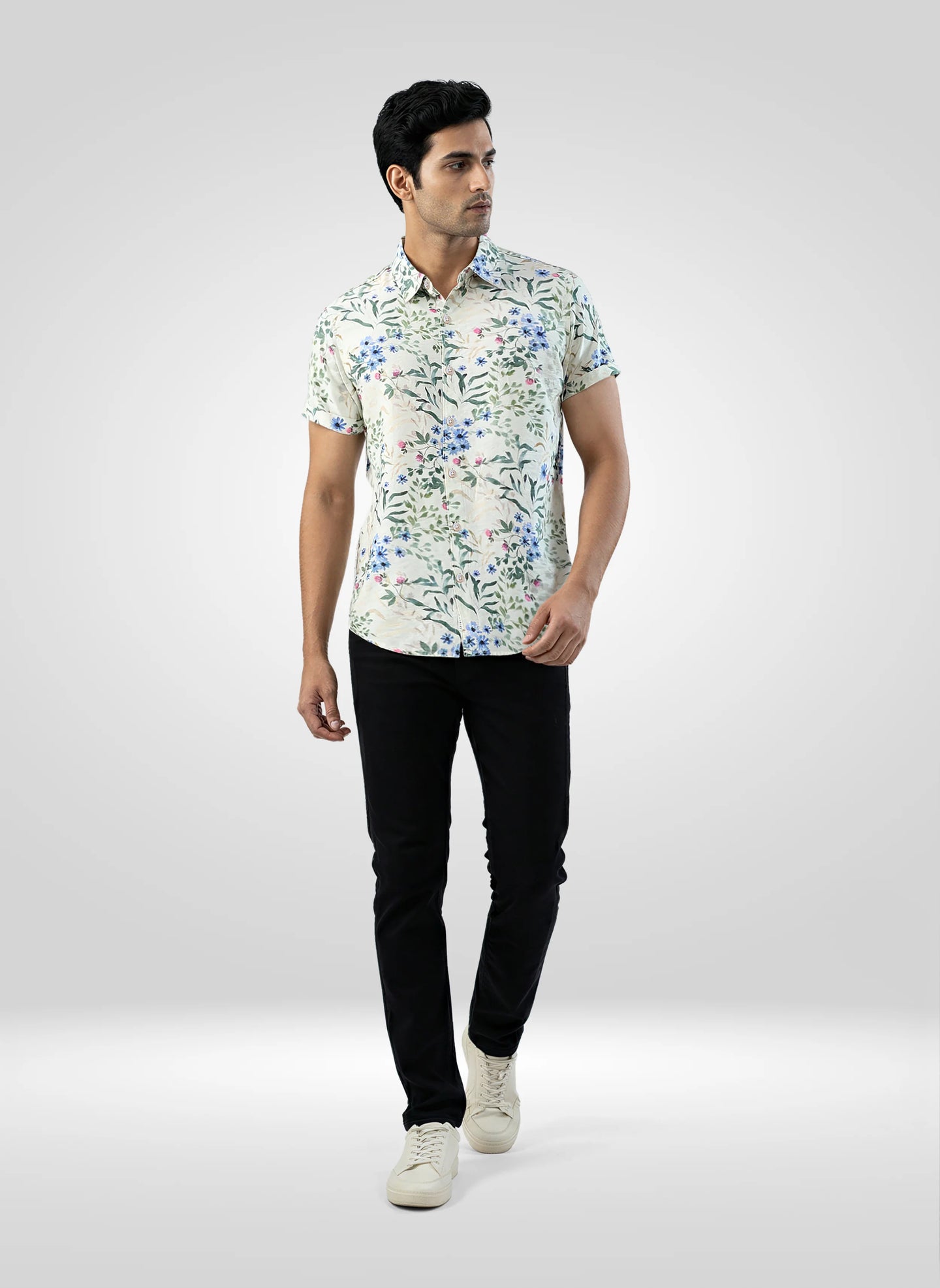 Men Shirt Print Off White Regular Fit