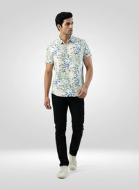 Men Shirt Print Off White Regular Fit