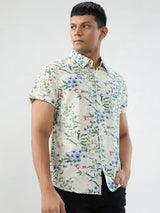 Men Shirt Print Off White Regular Fit