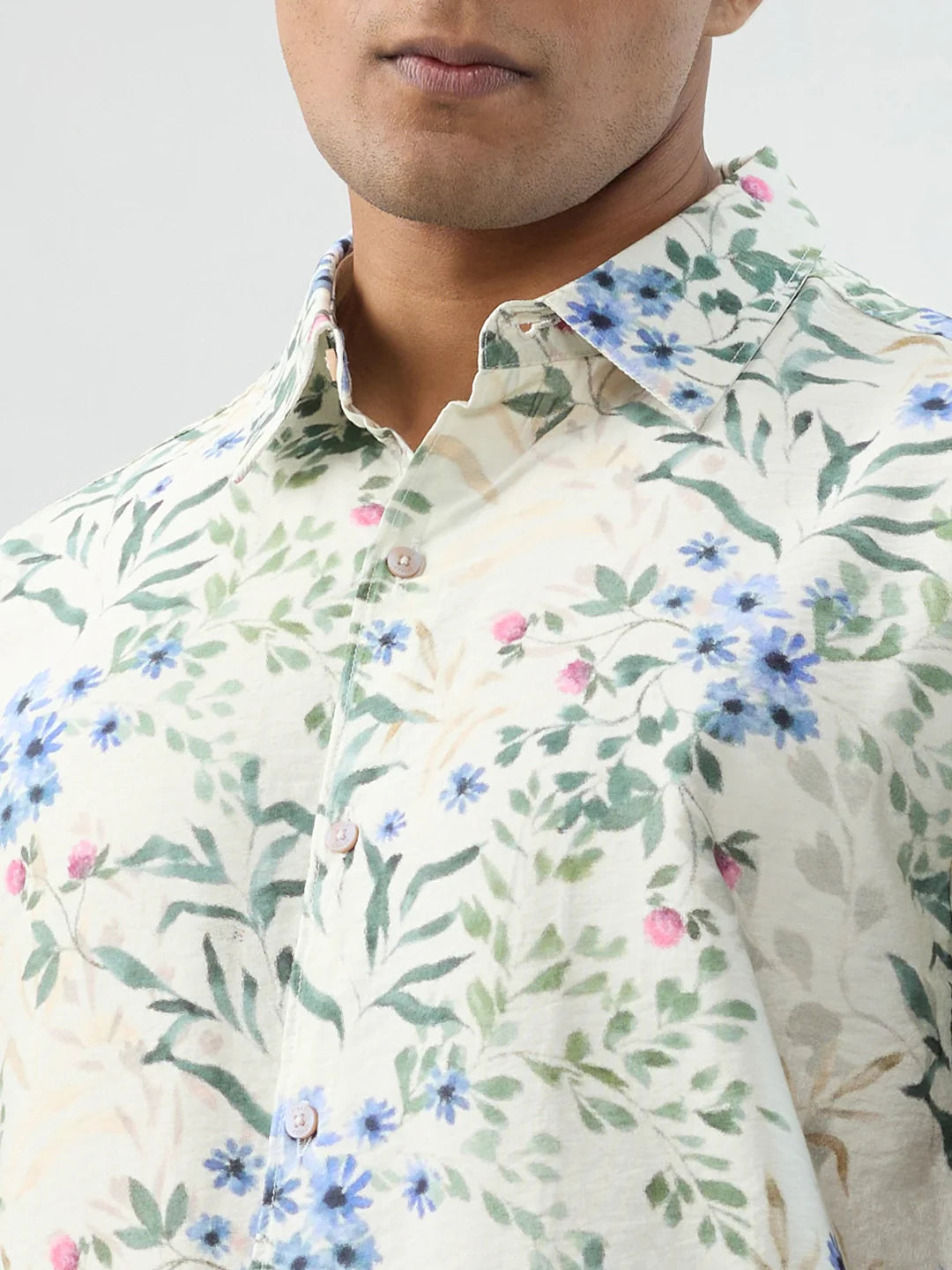 Men Shirt Print Off White Regular Fit