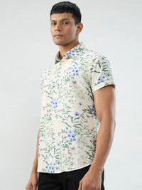 Men Shirt Print Off White Regular Fit
