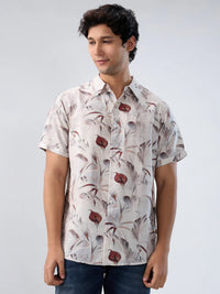 Men Shirt Print Off White Regular Fit