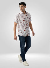 Men Shirt Print Off White Regular Fit
