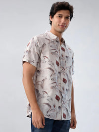 Men Shirt Print Off White Regular Fit