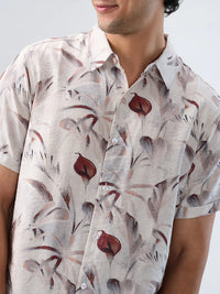 Men Shirt Print Off White Regular Fit
