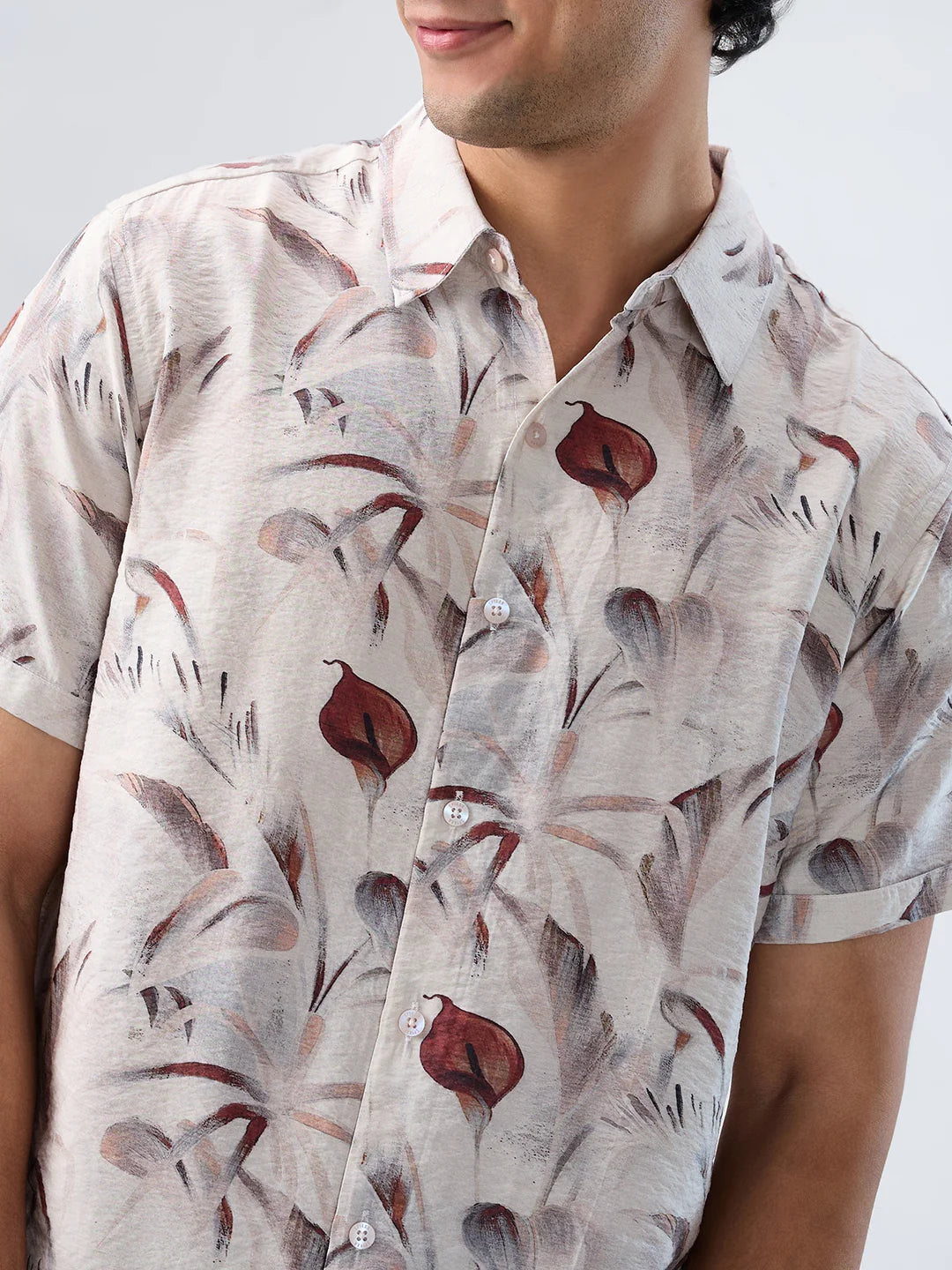 Men Shirt Print Off White Regular Fit