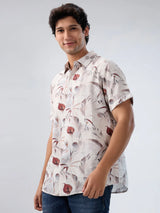 Men Shirt Print Off White Regular Fit